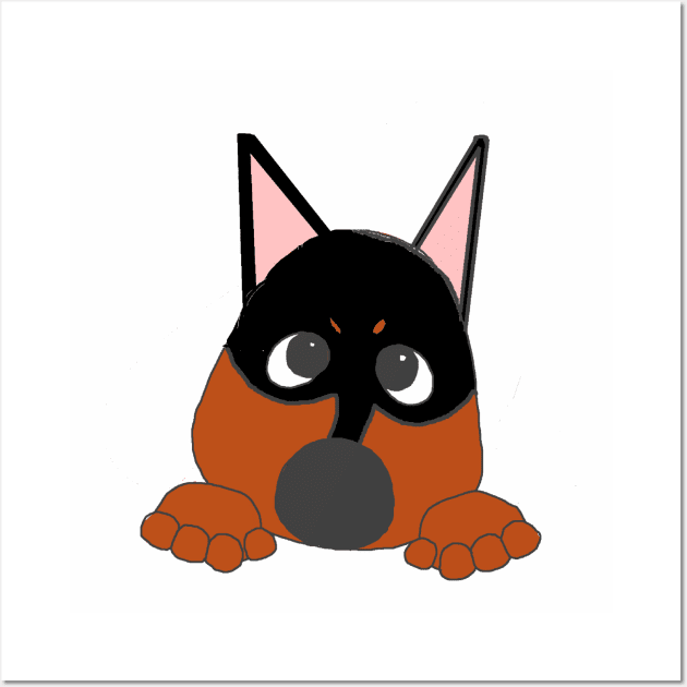 miniature pinscher black and rust peeking cartoon Wall Art by Wanderingangel